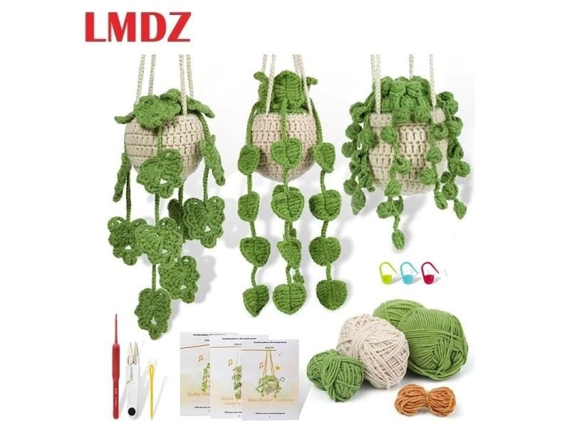 LMDZ Crochet Kit For Beginners 1 2 3 Pcs Leaf Potted Plant Starter Kit Carousel 2