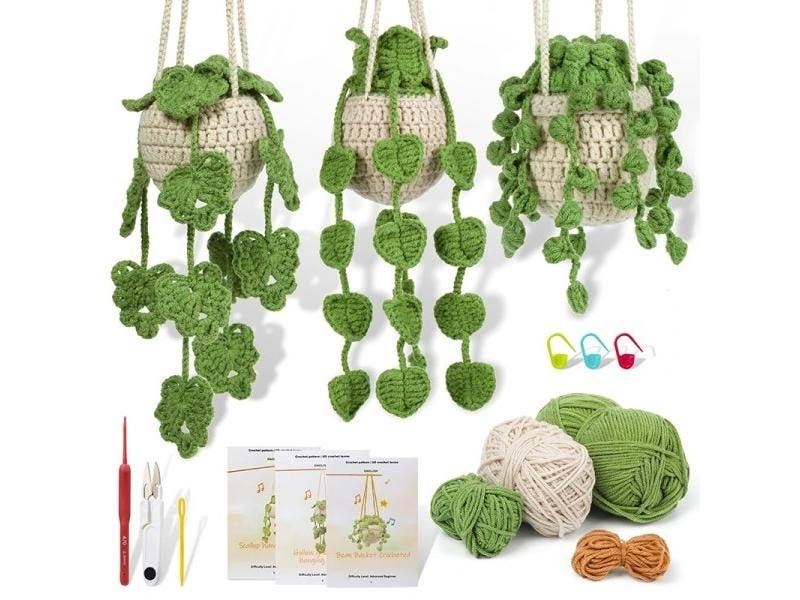 LMDZ Crochet Kit For Beginners 1/2/3Pcs Leaf Potted Plant Crochet Starter Kit Carousel 1