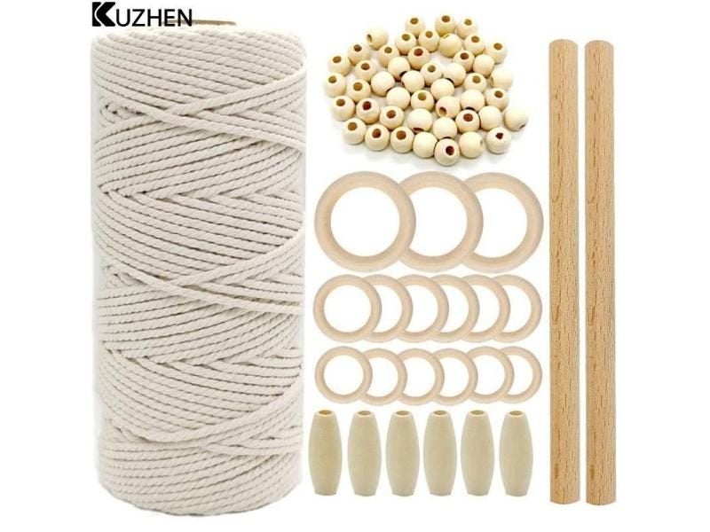 Macrame Cord Natural Cotton Rope Wood Ring Wood Stick For DIY Teether Kit Carousel 2