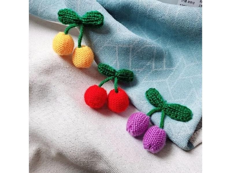 5Pcs 2CM Braid Hand Hook Cherry Hand-knitted Green Leaf Red Cherries Crafts DIY Carousel 2