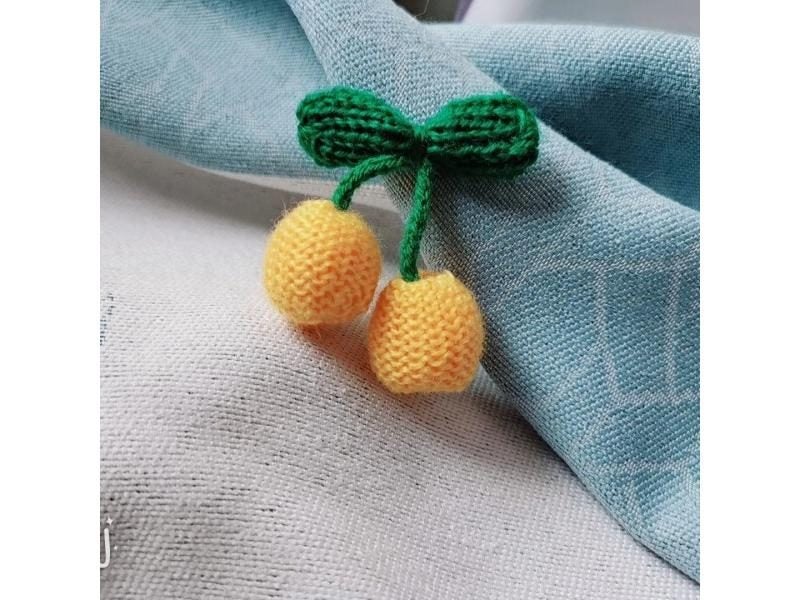5Pcs 2CM Braid Hand Hook Cherry Hand-knitted Green Leaf Red Cherries Crafts DIY Carousel 1