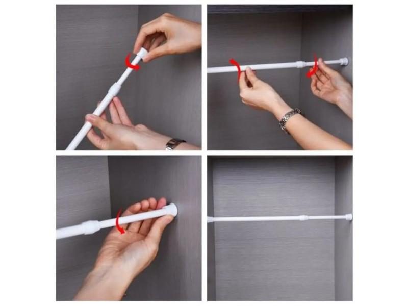 Multi Purpose Spring Loaded Telescopic Curtain Pole Net Rods Carousel 2
