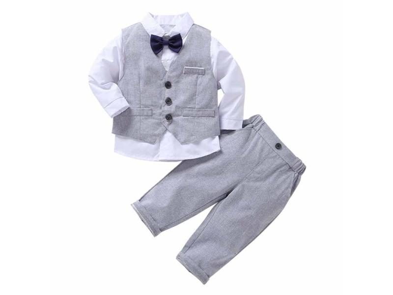 Baby Boys Spring Autumn Formal Suit 4PCS British Wind Tie Shirt Vest Pants Carousel 2