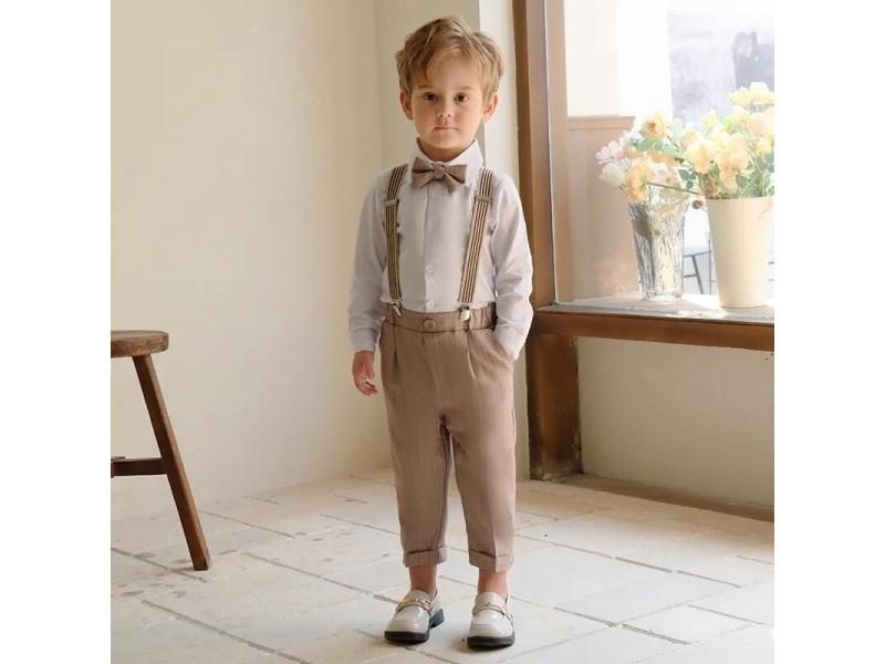 5-Piece Children's Khaki Striped Suit Set For Boy's Party Costume Carousel 1