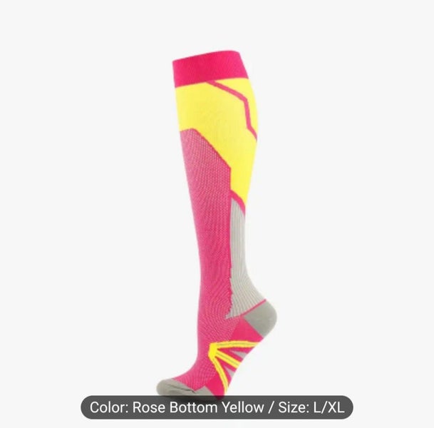 Pink & Yellow Long Compression Socks - L/XL Carousel 1