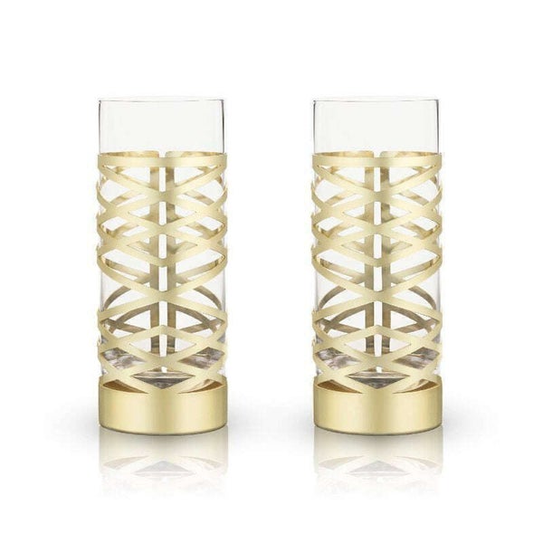 VISKI Belmont Gold & Crystal Patterned Highball Glasses Carousel 1