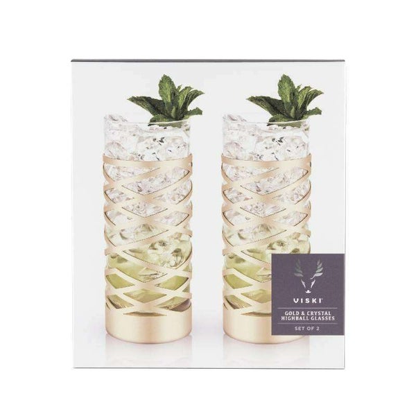 VISKI Belmont Gold & Crystal Patterned Highball Glasses Carousel 5