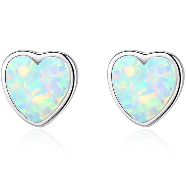 Opal Heart Shaped Stud Earrings "Luxor" (White) Carousel 1