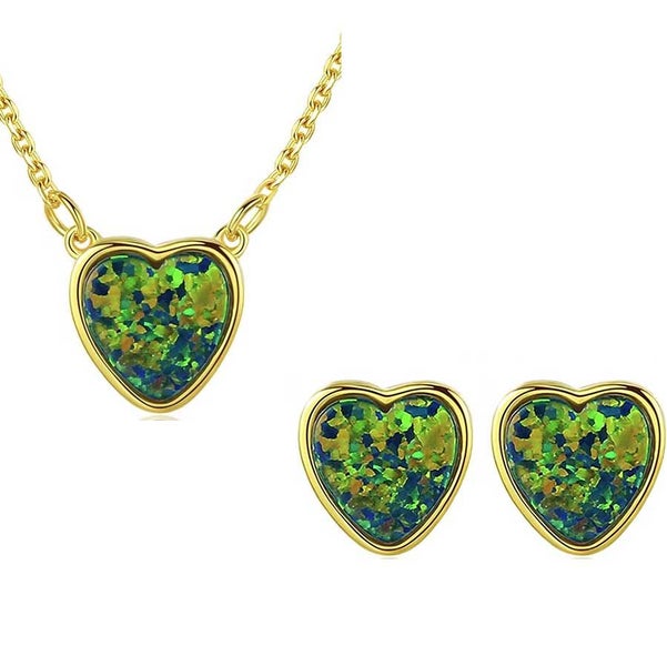 18K Gold Opal Jewellery Set Heart Shape "Luxor" (Green) Carousel 1