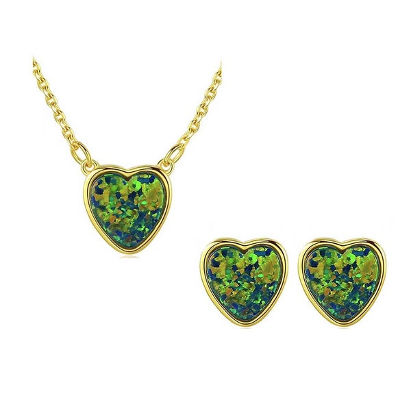 18K Gold Opal Jewellery Set Heart Shape "Luxor" (Green) Carousel 9