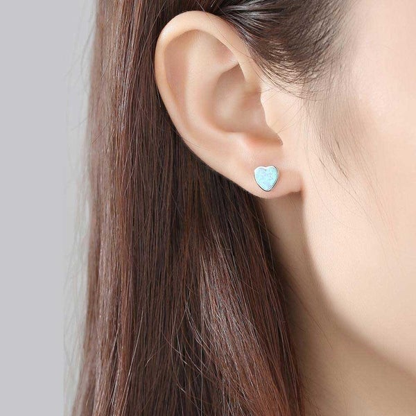 Opal Heart Shaped Stud Earrings "Luxor" (White) Carousel 2