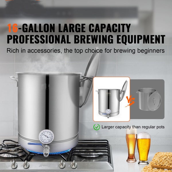 New Stainless Steel Home Brew Kettle Set 16Gal Beer Stock Pot with Accessories Carousel 2