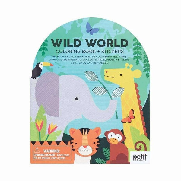 Petit Collage Colouring Book with Stickers Wild World Carousel 1
