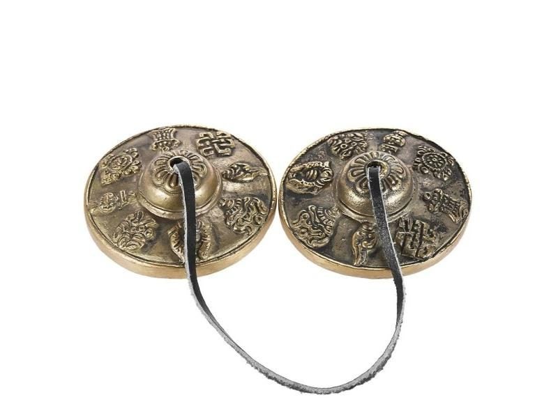 2.6in/6.5cm Handcrafted Tibetan Meditation Tingsha Cymbal Bell With Buddhist Carousel 1