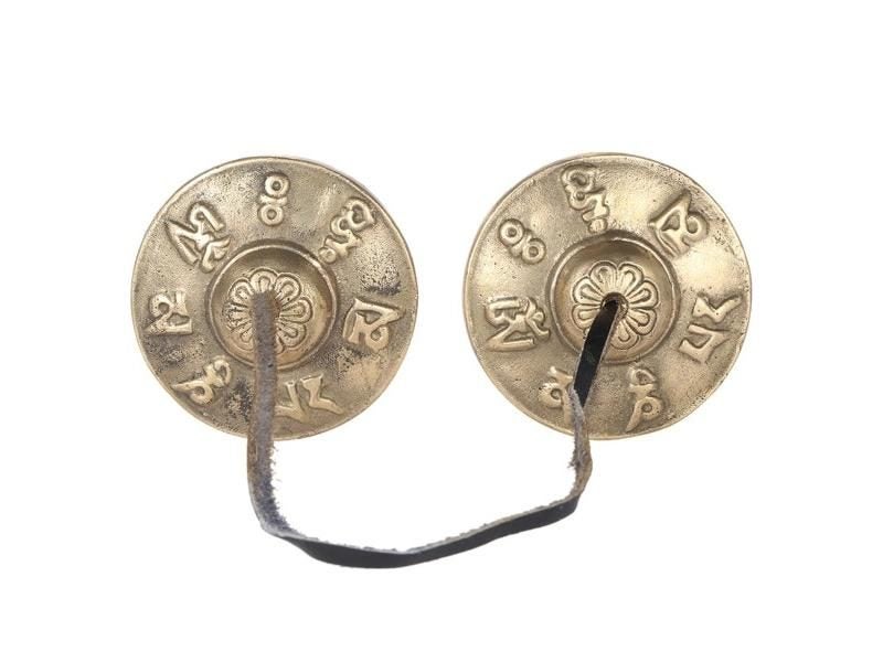 2.6in/6.5cm Handcrafted Tibetan Meditation Tingsha Cymbal Bell With Buddhist Carousel 1