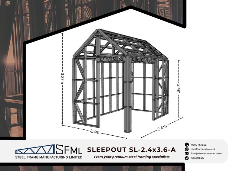 Sleepout Steel Frame Kitset - 2.4m x 3.6m *SPECIAL FREE DELIVERY OFFER!* Carousel 1