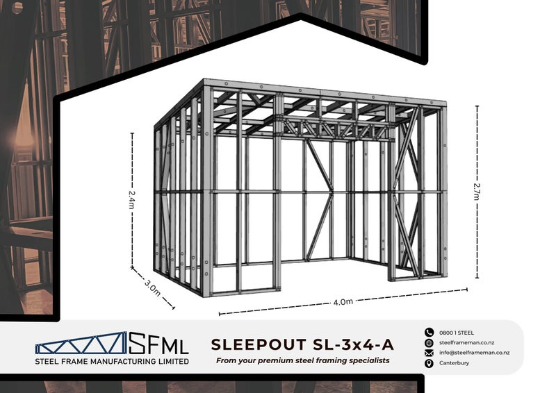 Sleepout Steel Frame Kitset - 3m x 4m *SPECIAL FREE DELIVERY OFFER!* Carousel 1