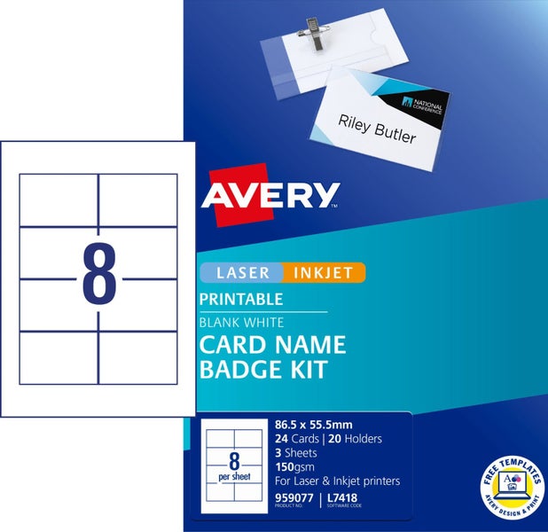 Avery L7418 Card Name Badges Kit, 86.5mm x 55.5mm, 8 per Sheet x 3 Sheets, In... Carousel 1