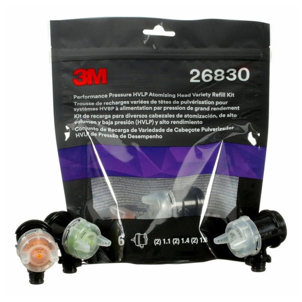 3M 26830 Performance Pressure HVLP Atomising Head Variety Kit 1.1mm 1.4mm 1.8mm Carousel 1