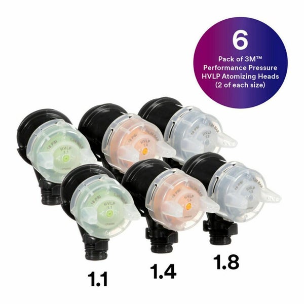3M 26830 Performance Pressure HVLP Atomising Head Variety Kit 1.1mm 1.4mm 1.8mm Carousel 2
