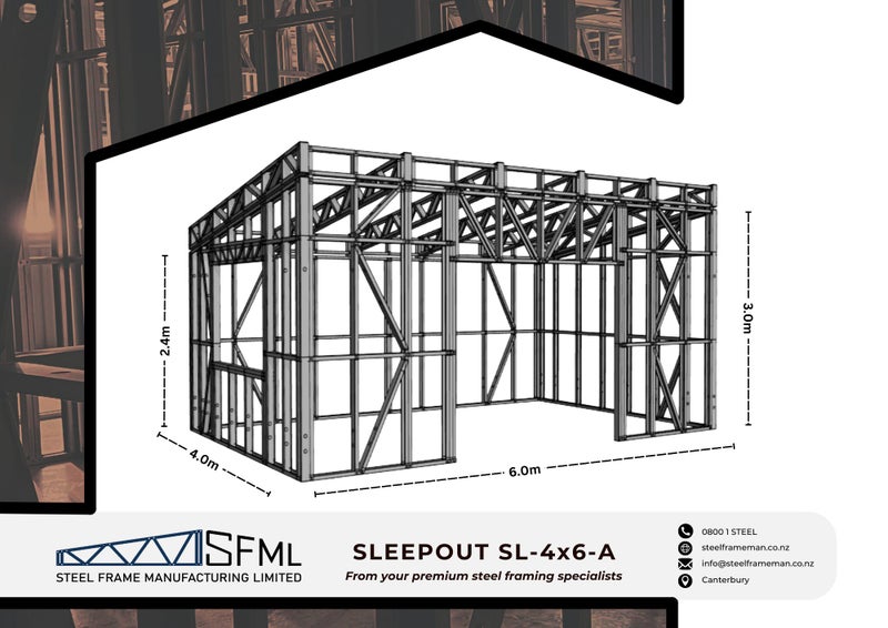 Sleepout Steel Frame Kitset - 4m x 6m *SPECIAL FREE DELIVERY OFFER!* Carousel 1