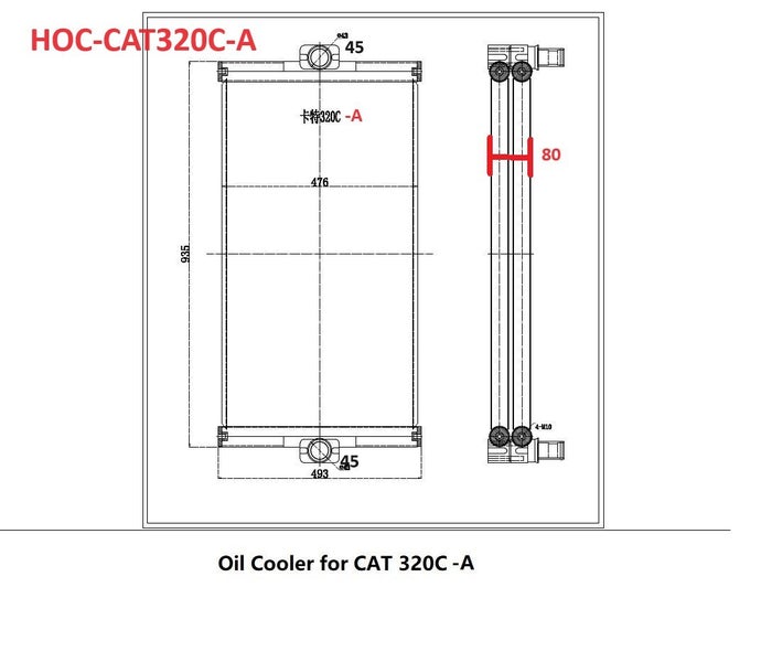 Hydraulic oil cooler for CAT 320C part no: 196-8184 1968184 935H x 488W x 80T Carousel 3