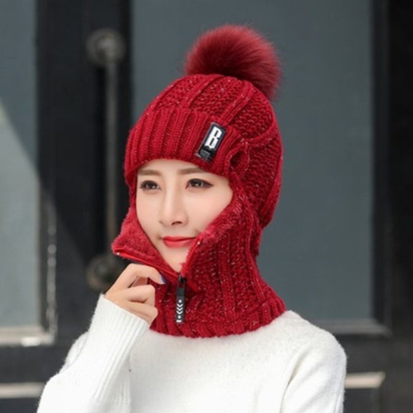 Women's Knitted Caps Plush Pullover Earmuff Bib Cap For Warmth Carousel 1
