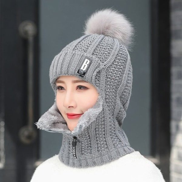 Women's Knitted Caps Plush Pullover Earmuff Bib Cap For Warmth Carousel 7