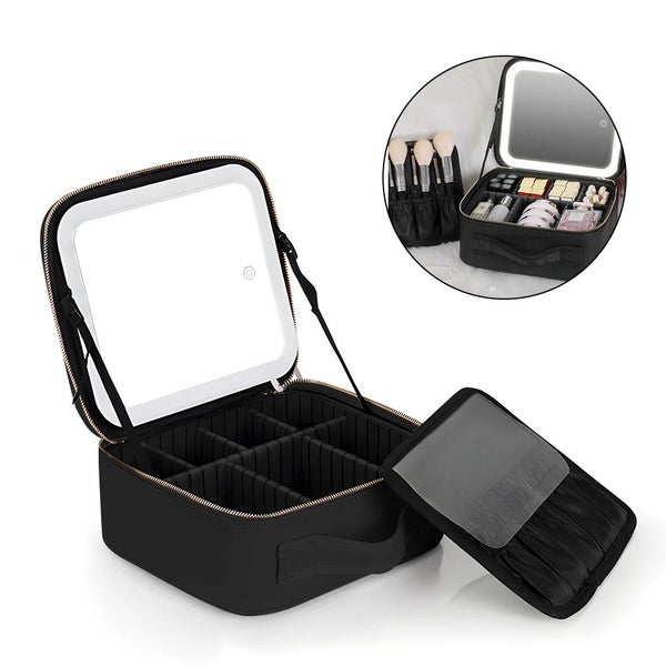 LED Travel Makeup Bag Portable Makeup Case with Lighted Mirror Carousel 1