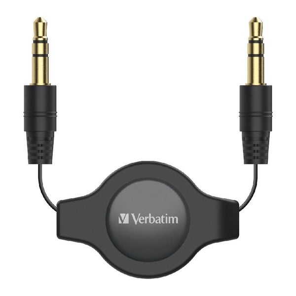 Verbatim Essentials Retractable Audio Cable 3.5mm Aux 75cm - Black Carousel 1