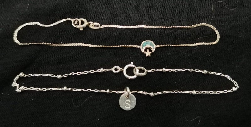 925 sterling silver serpentine chain bracelet w moon & star or chain & balls Carousel 1