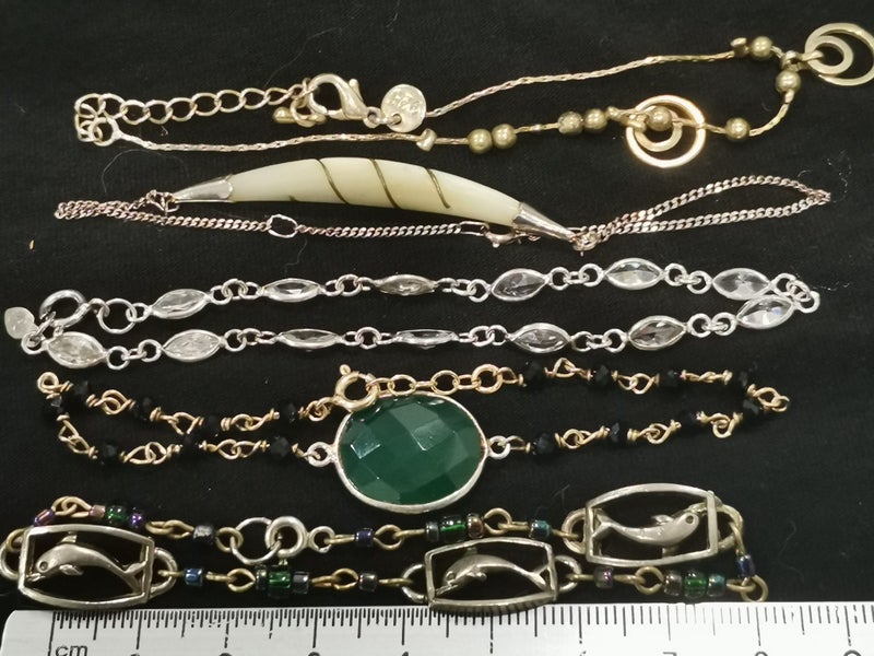 sterling silver chain bracelet MOP clear crystals faux emerald dolphins Carousel 2