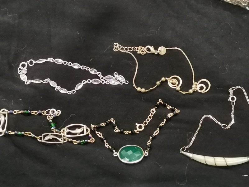 sterling silver chain bracelet MOP clear crystals faux emerald dolphins Carousel 1