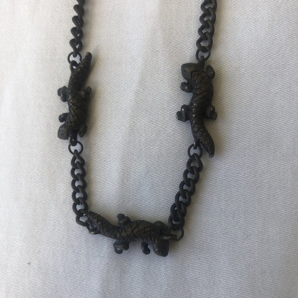 Vintage Old Metal Lizard Reptile Necklace Choker Style Carousel 14