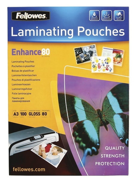 Fellowes A3 Gloss Laminating Pouch 80 micron x 100's Carousel 1