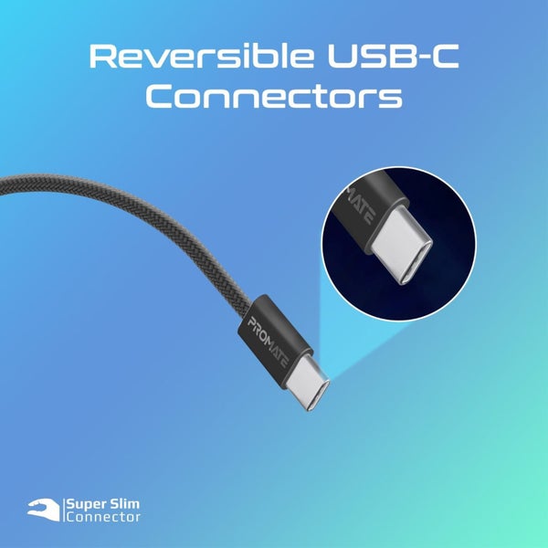 PROMATE 2m USB-C to USB-C Cable with Fabric Braided Cable. Supports 60W PD. 2500 Carousel 7