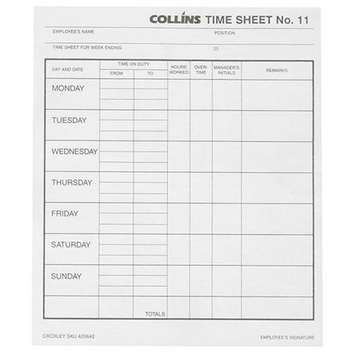 Collins Wage Time Sheet No 11 Carousel 1