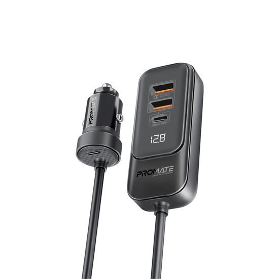 PROMATE 120W In-Car Device Charger with Backseat 3 Port Charging Hub. Includes 2 Carousel 1