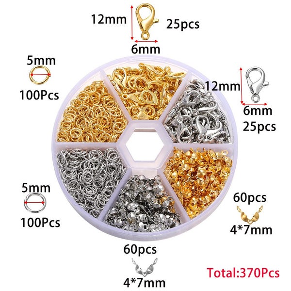 370pcs Jewelry Making Kits Lobster Clasp Open Jump Rings End Crimps Beads Box Carousel 1