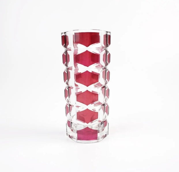 French Midcentury Vintage Luminarc Glass Vase. Clear with Ruby Red Accents. Carousel 1