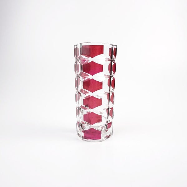French Midcentury Vintage Luminarc Glass Vase. Clear with Ruby Red Accents.62864733143041112