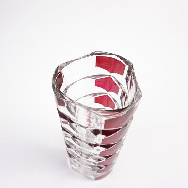 French Midcentury Vintage Luminarc Glass Vase. Clear with Ruby Red Accents.62864733143041113