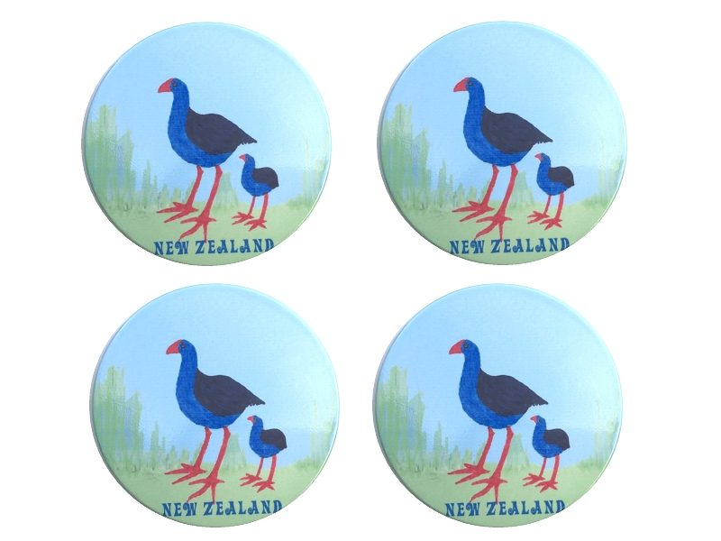 Winter Sale! Ceramic Pukeko Coasters Set of 4 Round Carousel 1