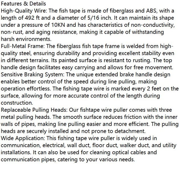 Fish Tape Puller Fiberglass 150M×7.9MM Wire Cable Running Duct Rodder Carousel 16