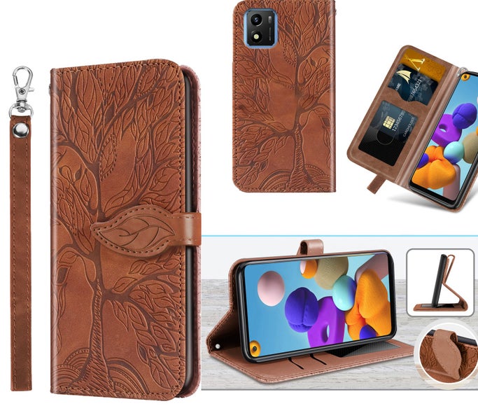 Vivo Y01 embossed PU leather wallet case tree brown Carousel 1