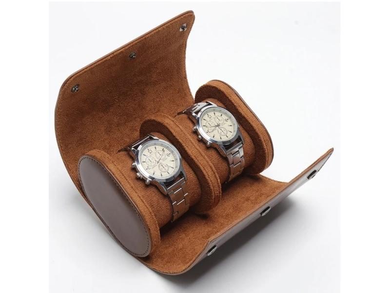 2 Slots Grids Watch Box Roll Travel Case Chic Portable Vintage Leather Display Carousel 2