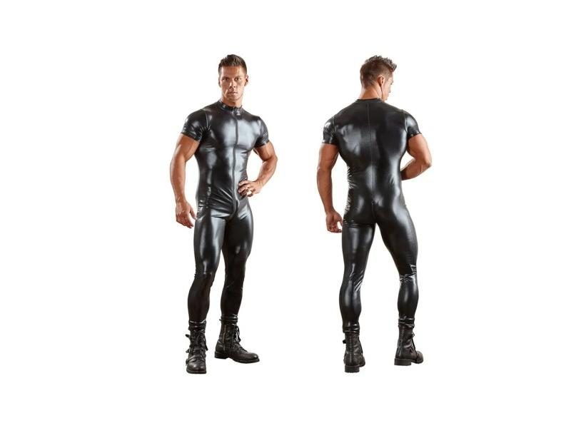 Male PU Leather Catsuit Jumpsuit Front Zipper Open Crotch Latex Zentai Suit 3XL Carousel 1