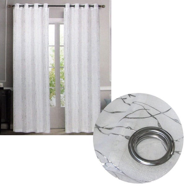 Pair Of Sheer Eyelet Curtains White With Silver Foils 137 X 213 Cm Curtains & Dr Carousel 1