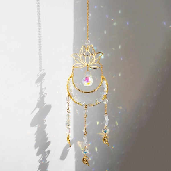 Stained Glass Moon Lotus Crystal Suncatcher Carousel 7