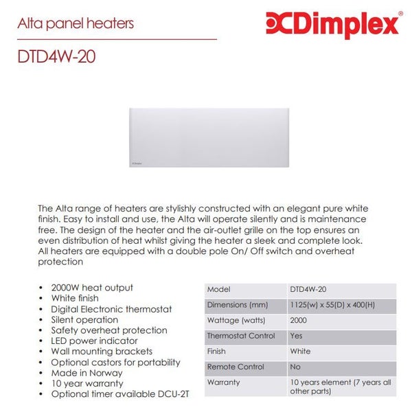 Dimplex 2KW 2000W Alta Top Outlet Panel Heater Carousel 2